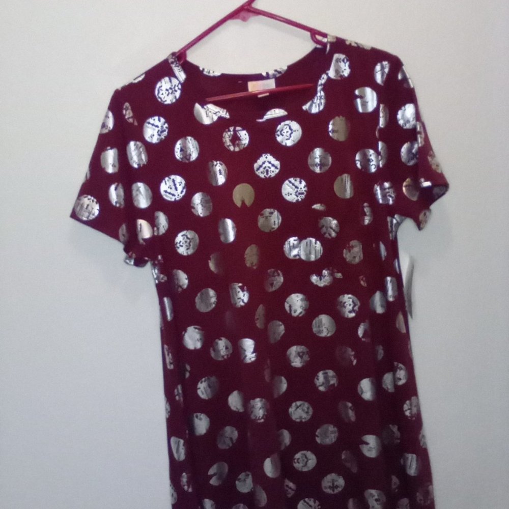 Luluroe Carly Dress  Size Large New With Tags Burgundy and Silver